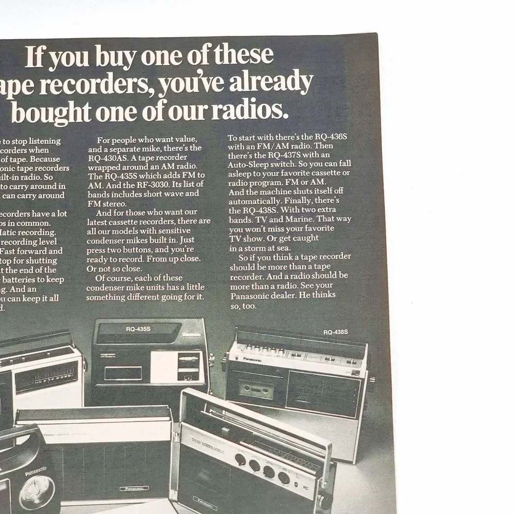 Vintage Panasonic RQ Series Electronics B&W Print Ad Nov 1972 Car Craft Magazine